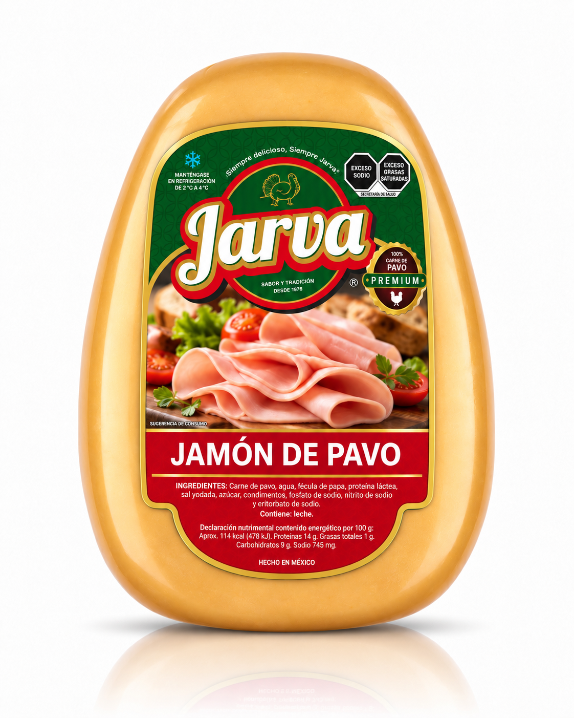 Jamón de Pavo Ovalado JARVA, Con empaque